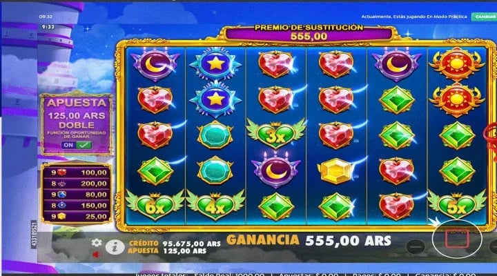Pantalla de juego base con símbolos multiplicadores